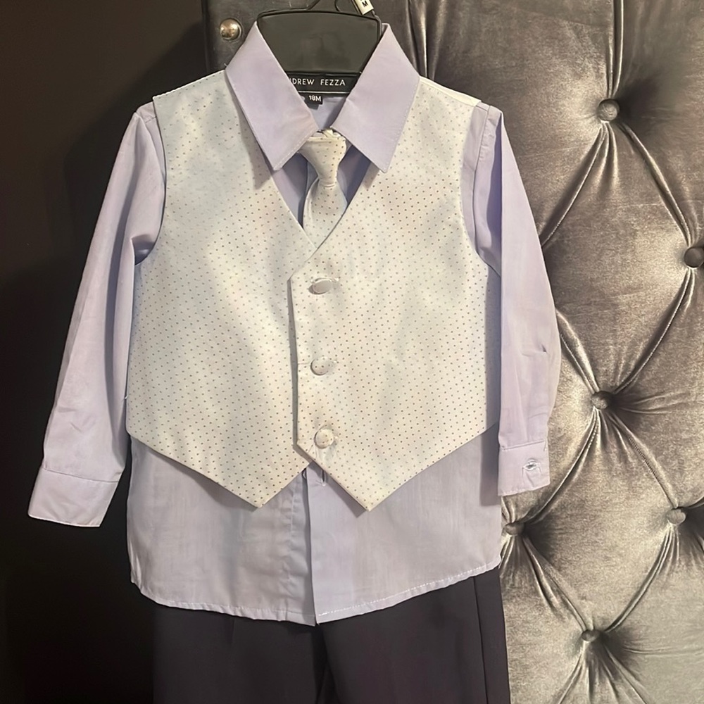 Boys formal suit 4 piece with tie and vest-light blue